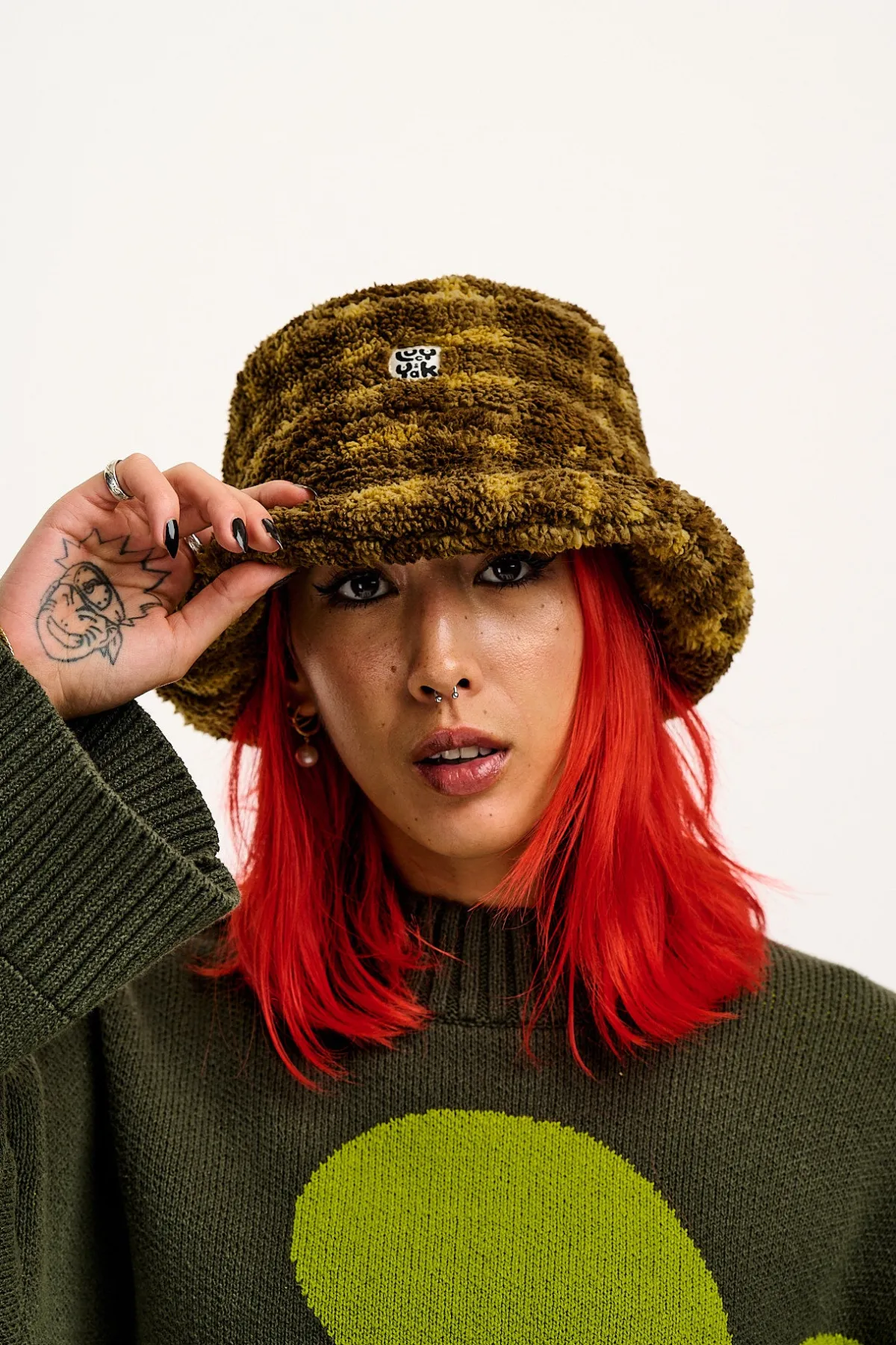 Lucy & Yak Travis - Borg Fleece Bucket Hat in Brown Cher Check Print