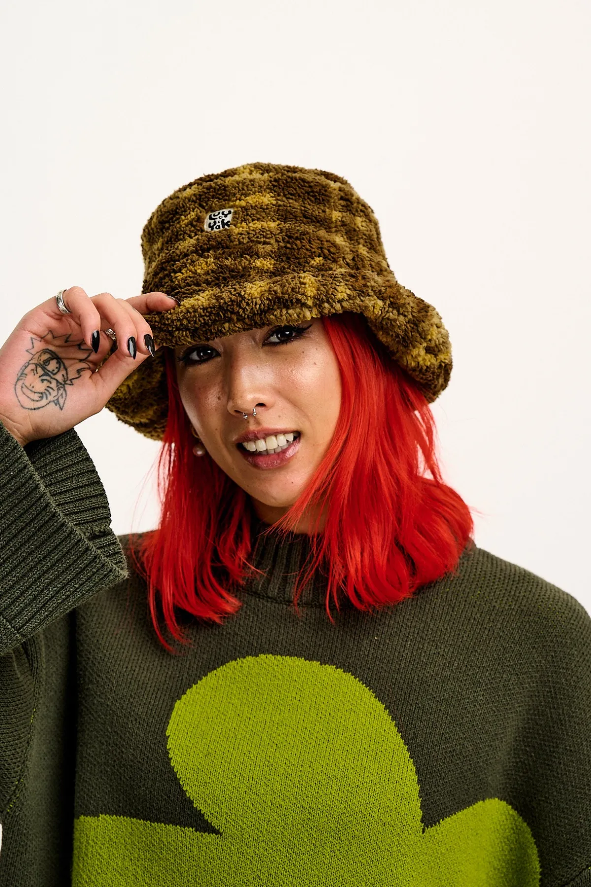 Lucy & Yak Travis - Borg Fleece Bucket Hat in Brown Cher Check Print