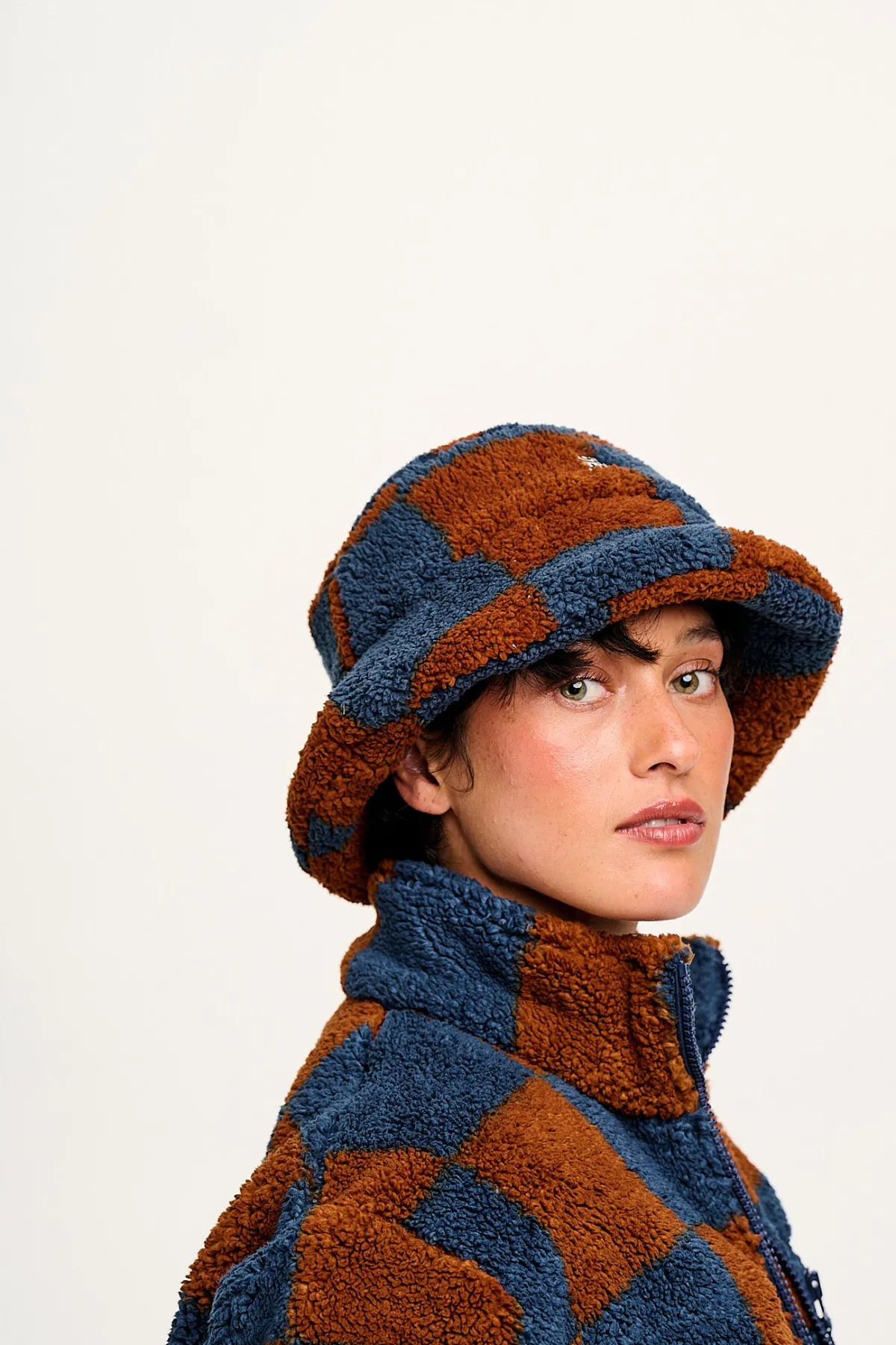 Lucy & Yak Travis - Borg Fleece Bucket Hat in Chester Check Print