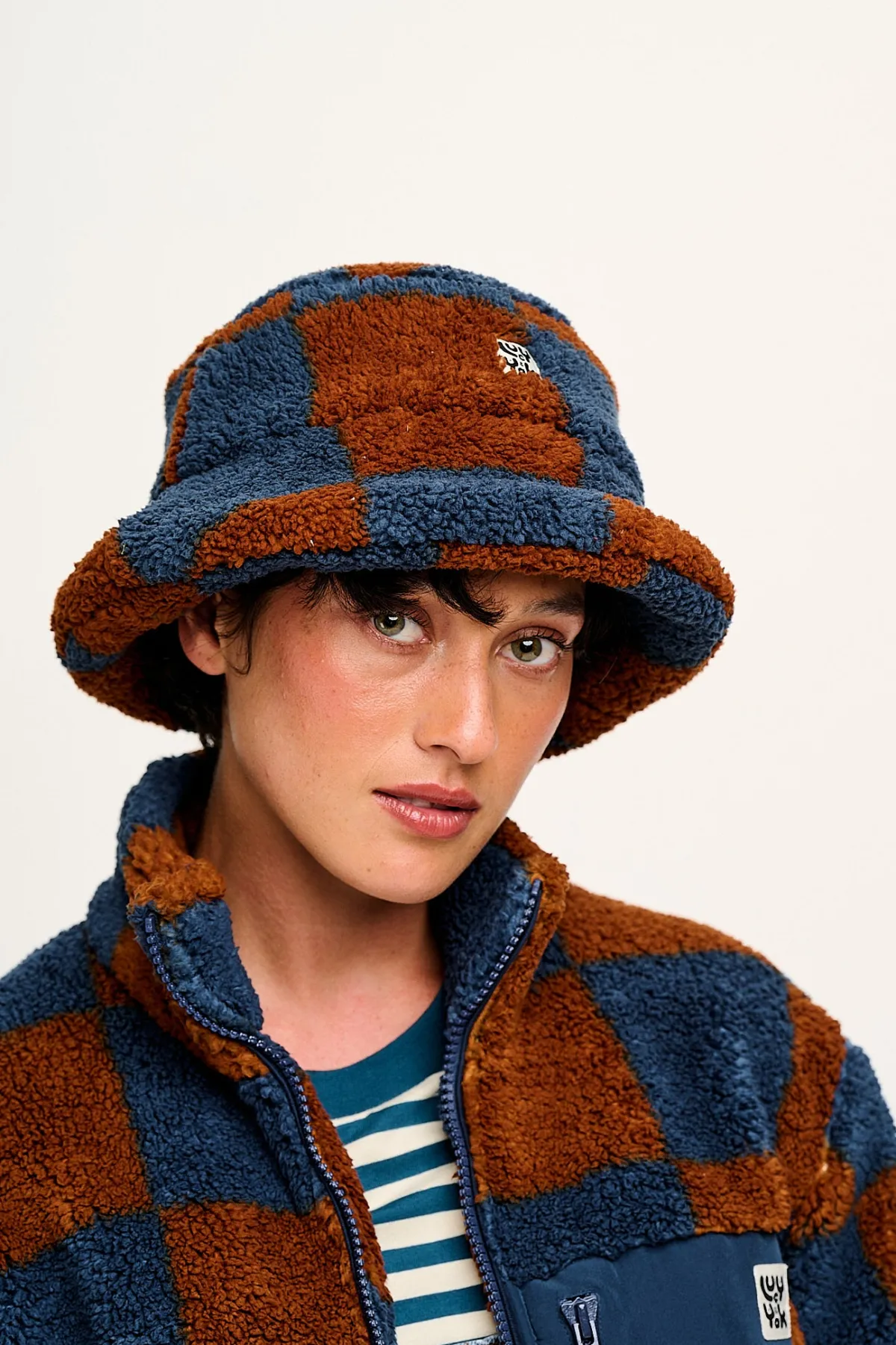 Lucy & Yak Travis - Borg Fleece Bucket Hat in Chester Check Print