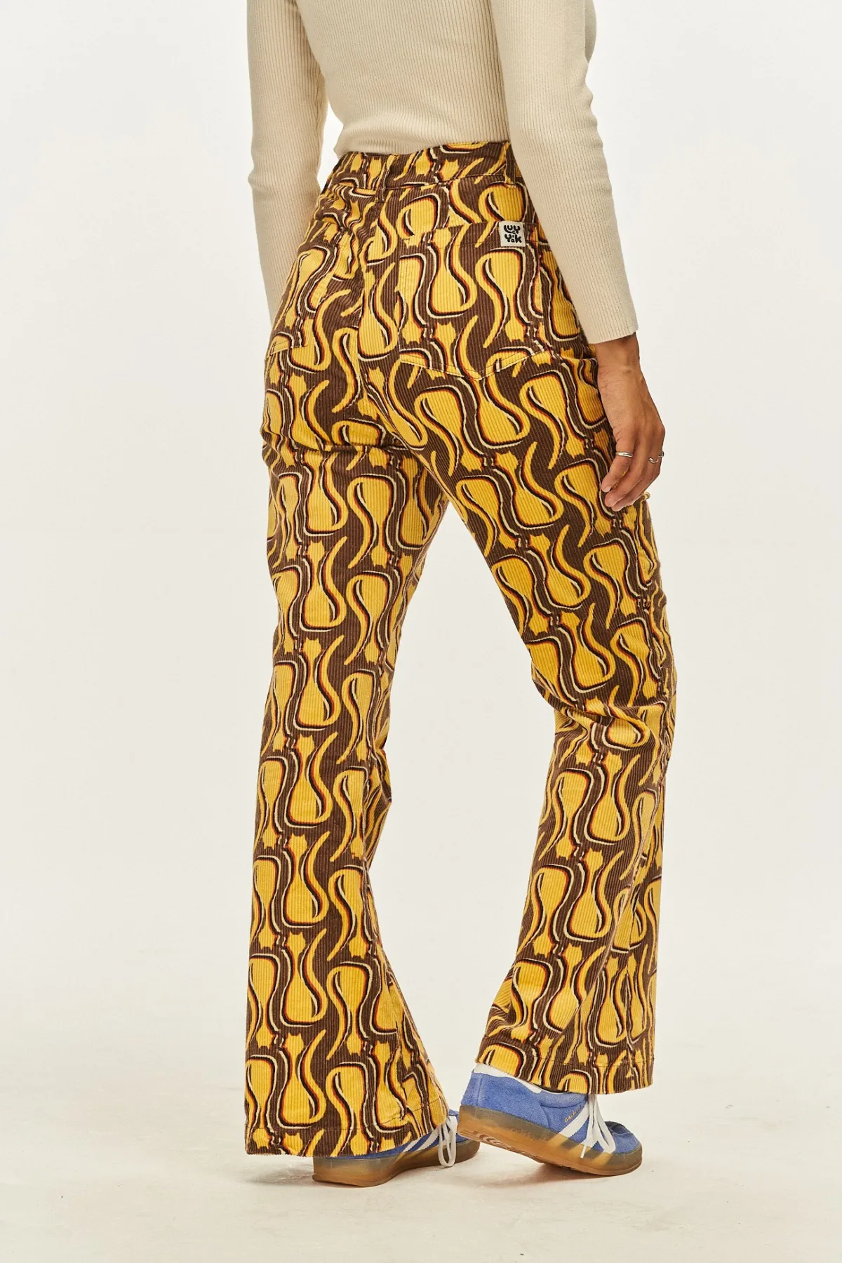 Lucy & Yak Ziggy - Flare Corduroy Trousers in Feline Fine Print